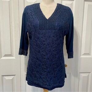 NWT Roz & Ali Navy Lace V-Neck Tunic Size Large
